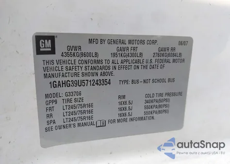 2007 Chevrolet Express Ls from USA, damaged, VIN 1GAHG39U571243354